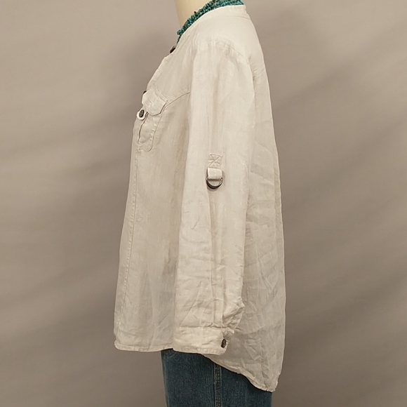 Natural 100% Linen Safari Style Shirt Saks Fifth Ave Neutral 43" Chest SeeMeasur - Picture 5 of 11